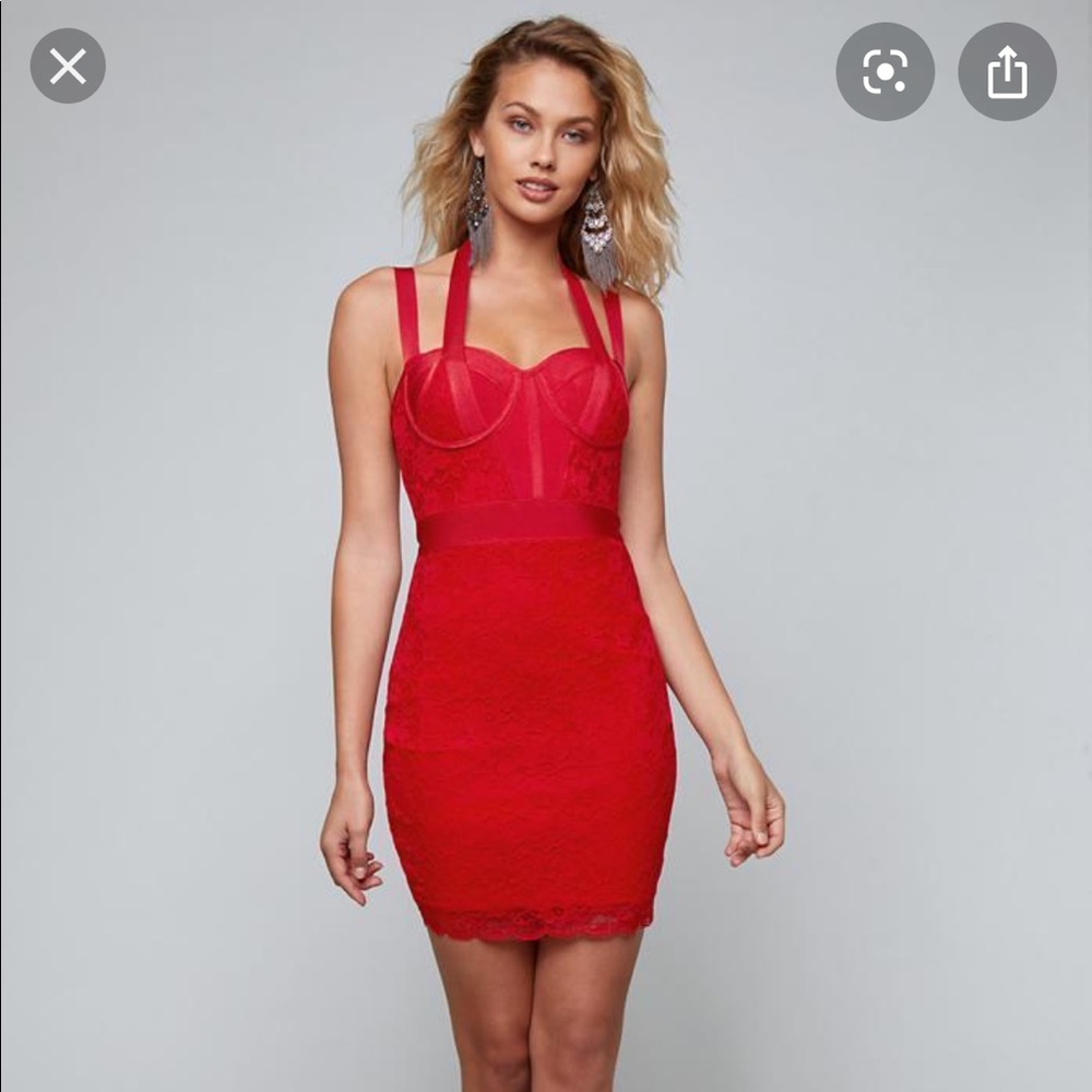 Bebe lace and bandage halter dress